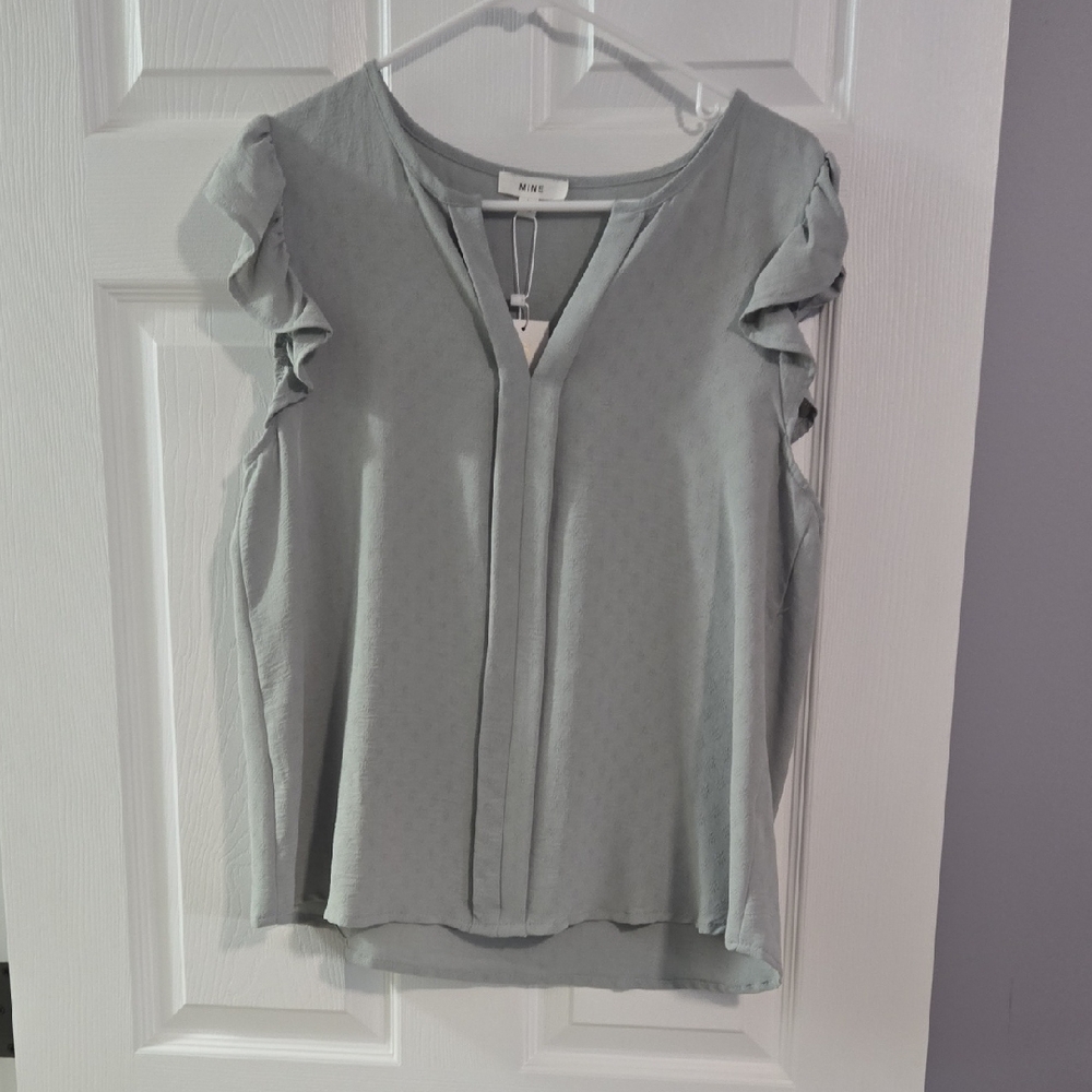 Mine Light Gray Ruffle Sleeve Blouse